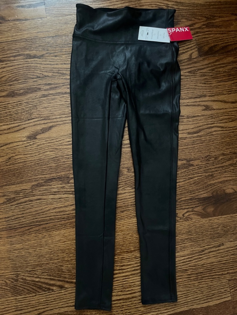 SPANX Black Faux Leather Leggings with Branded Tags